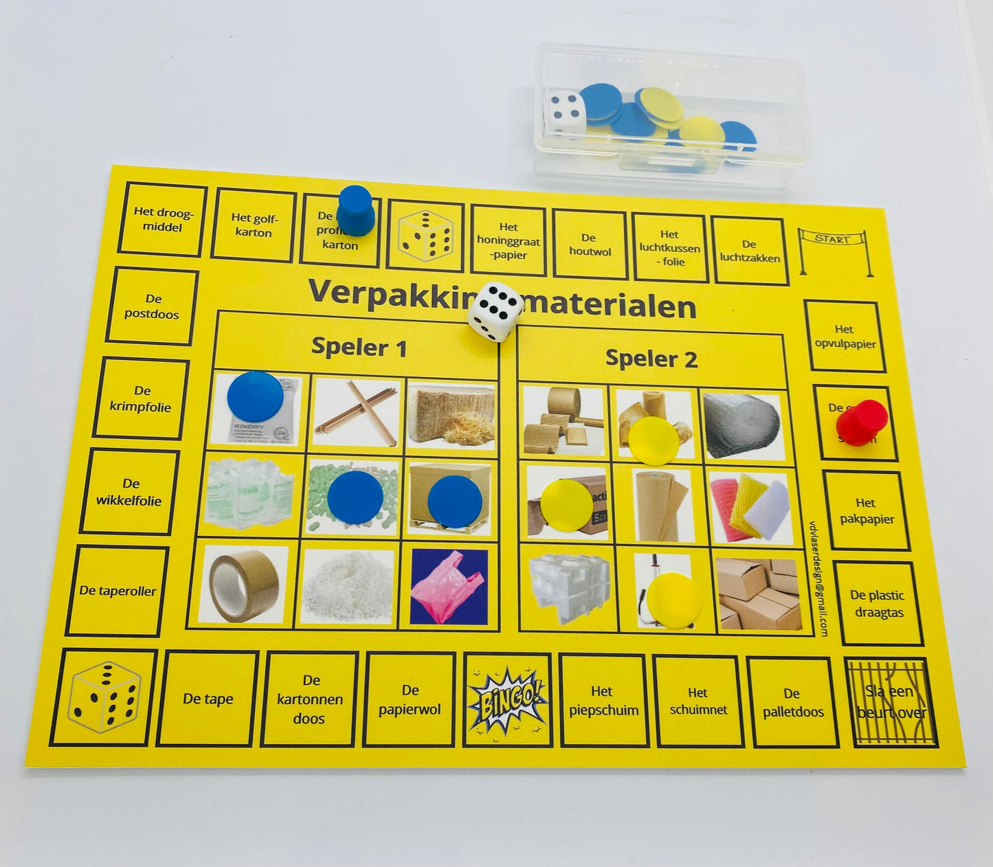 Didactische bordspel met vakwoordenschat magazijnmedewerker, winkelmedewerker, verpakkingsmaterialen