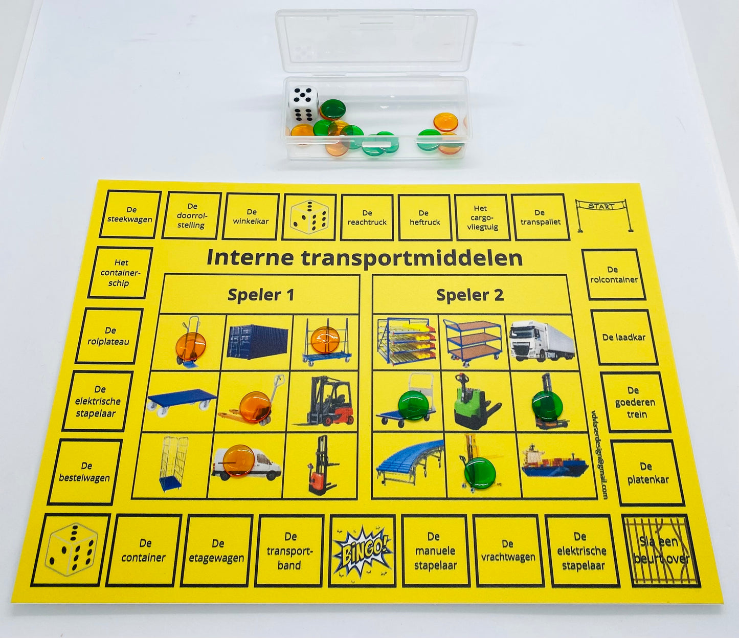 Didactische bordspel met vakwoordenschat magazijnmedewerker, winkelmedewerker, verpakkingsmaterialen