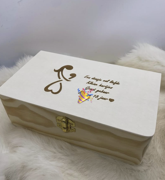 Gepersonaliseerd kistje met boodschap.